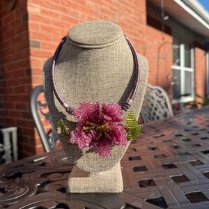 Mindy Lam Pink Flower Necklace with Detachable Brooch